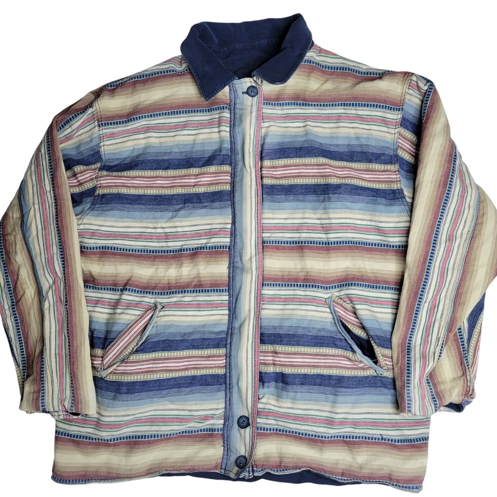 Reversible Brandon‎ Thomas Men's Jacket L Blue/Striped Cotton Casual Outerwear